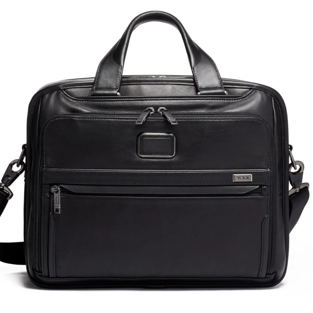 TUMI Alpha 3 Black Leather Organizer Portfolio Briefcase Berkley Edition